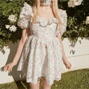 NWT For Love & Lemons White Floral Magnolia Mini Dress Size Small